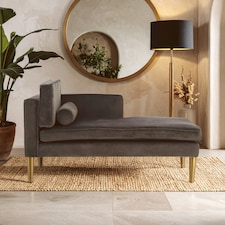 Interiors by Premier Grey Velvet and Left Arm Chaise Longue, Comfortable Upholstered Arm Chaise Lounge for Home, Office