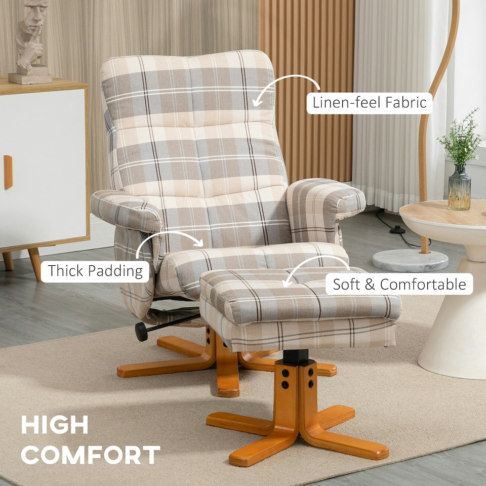 image 1 of HOMCOM Recliner Chair and Footstool Linen-touch Fabric Wooden Base Multicolour