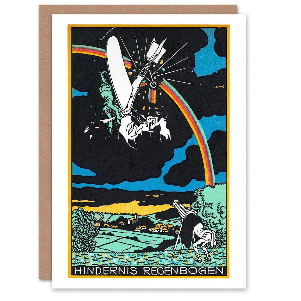 image 1 of Moriz Jung Art Card Rainbow Obstacle Plane Crash Painting