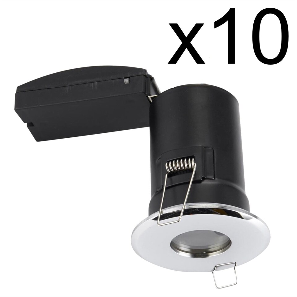 image 1 of Set of 10 - Chrome IP65 Bathroom Recessed Fire Rated Downlights