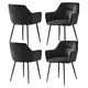 image 4 of SONARA Black Marble Round Dining Table and 4 Faux Suede Chairs Set Modern 4 Seater for Dining Room