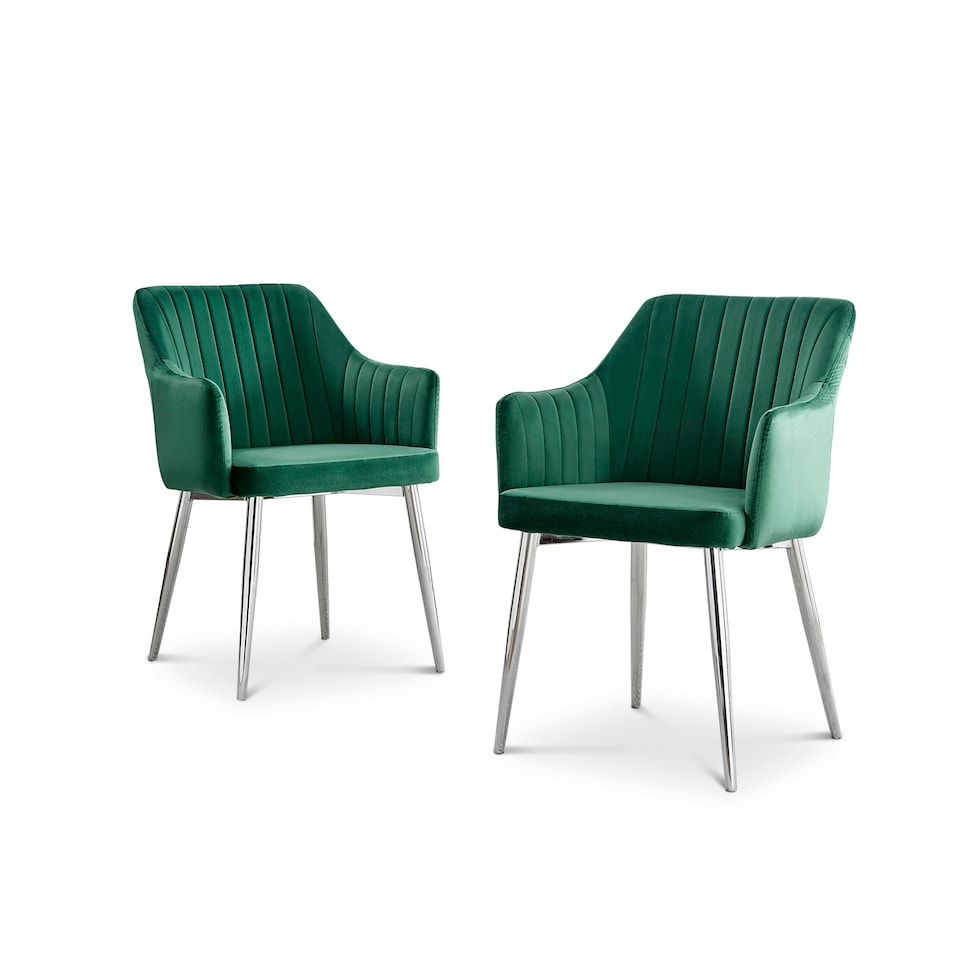 image 1 of Furniturebox 2x Calla Green Velvet Dining Chairs with Silver Chrome Legs