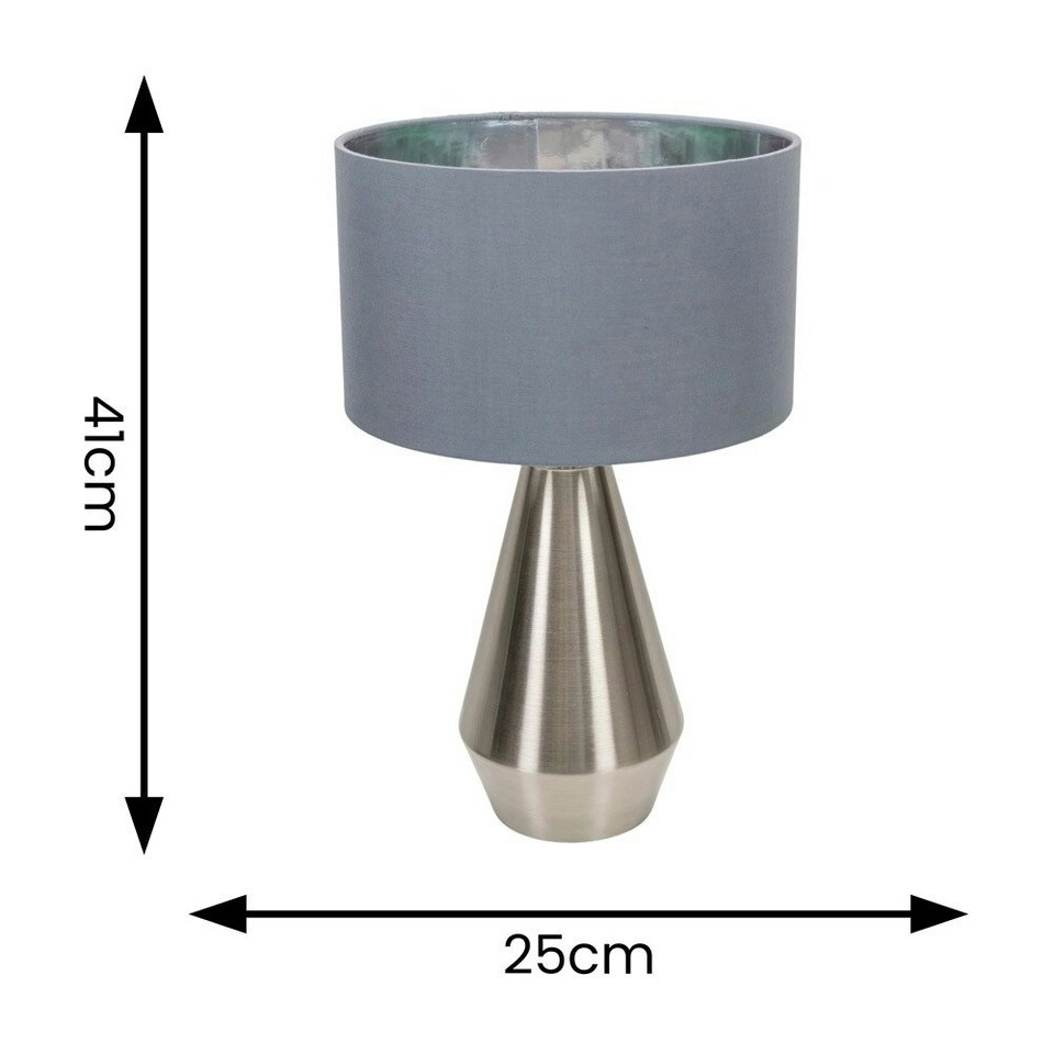 image 1 of ValueLights Jax Chrome Dimmable Touch Table Lamp with Grey with Chrome Inner Lamp Shade and LED Bulb