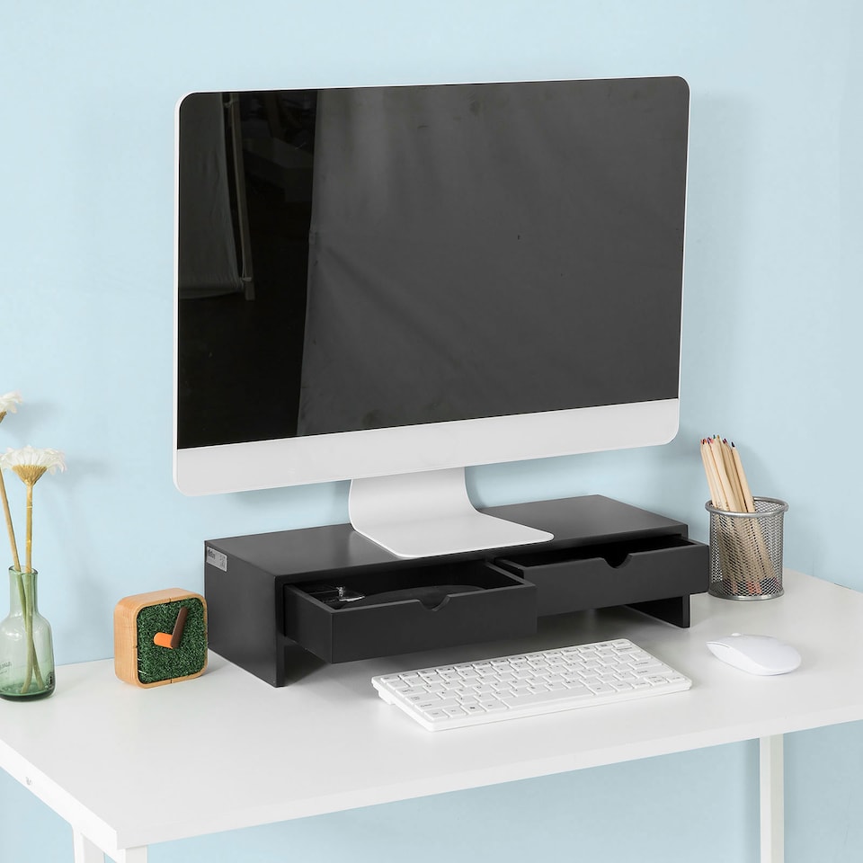 image 1 of SoBuy BBF02-SCH,Computer Monitor Stand Monitor Riser with 2 Drawers | Black | Black | 1