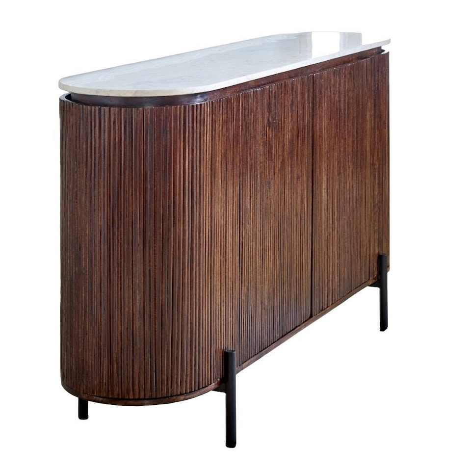 image 1 of Miel Mango Wood Sideboard With Marble Top & Metal Legs