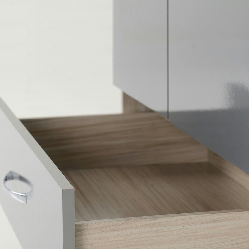 image 1 of Nevada 2 Door 1 Drawer Wardrobe - L52 x W78 x H182.5 cm - Grey Gloss/Light Oak Effect Veneer | Grey