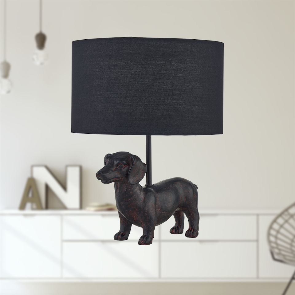 image 1 of Ronnie - Dachshund Dog Lamp with Black Fabric Shade