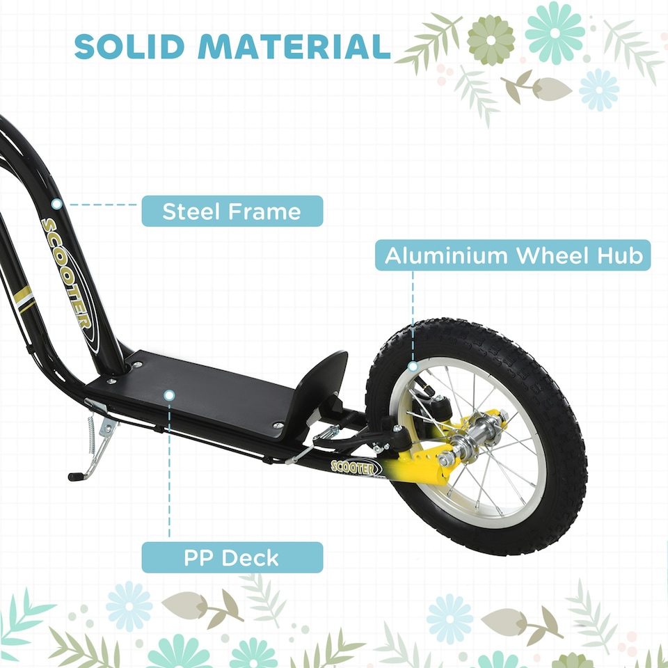image 1 of HOMCOM Kids Stunt Scooter, Teen Push Scooter with 12" Rubber Wheels, Adjustable Handlebar Height, Dual Brakes, for 5+ Years Old Black