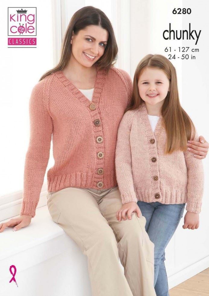 King Cole Big Value Chunky Knitting Pattern 6280, Cardigans and Sweaters for Kids, Teenagers, Men and Women - 24 - 50 Inches
