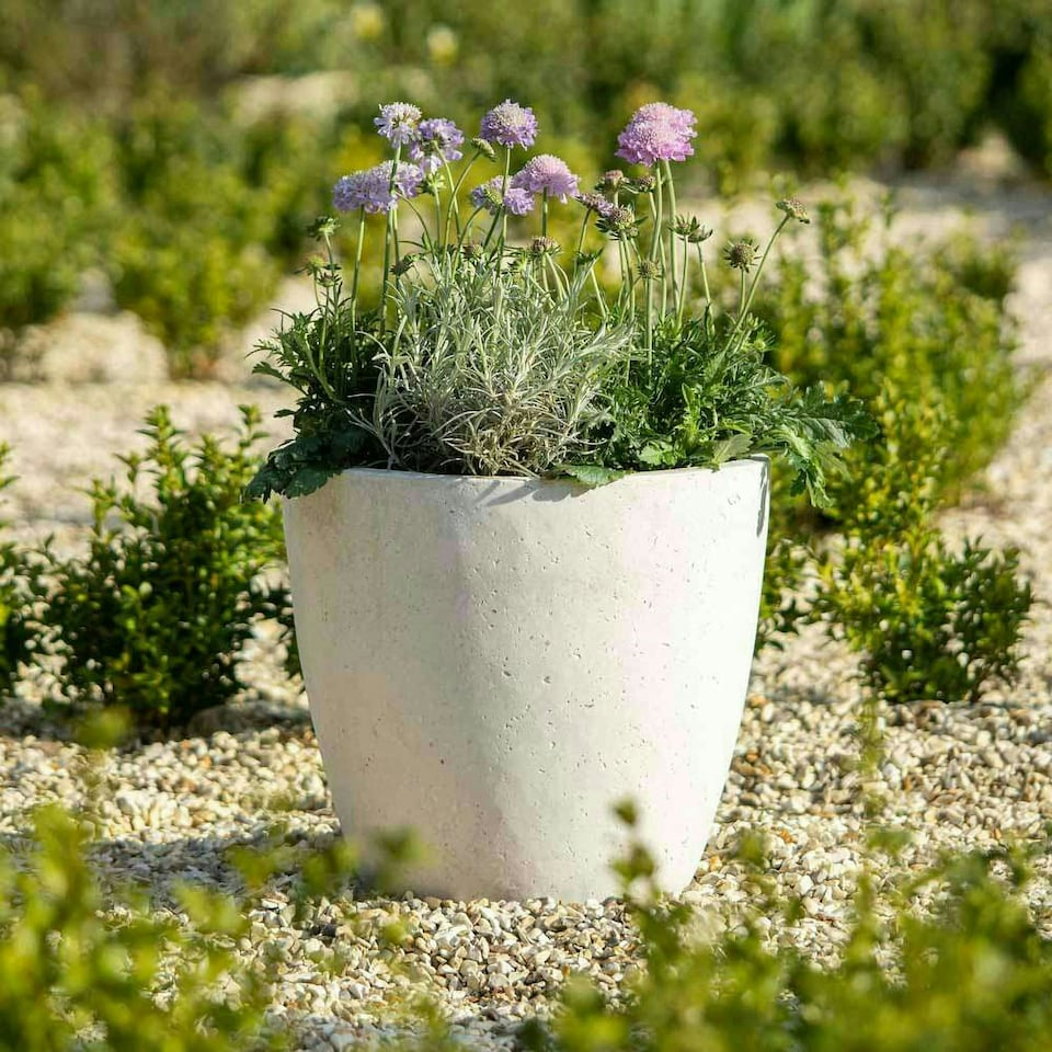 image 1 of Primrose White Handmade Egg Shape Fiberstone Indoor Outdoor Planter 36cm