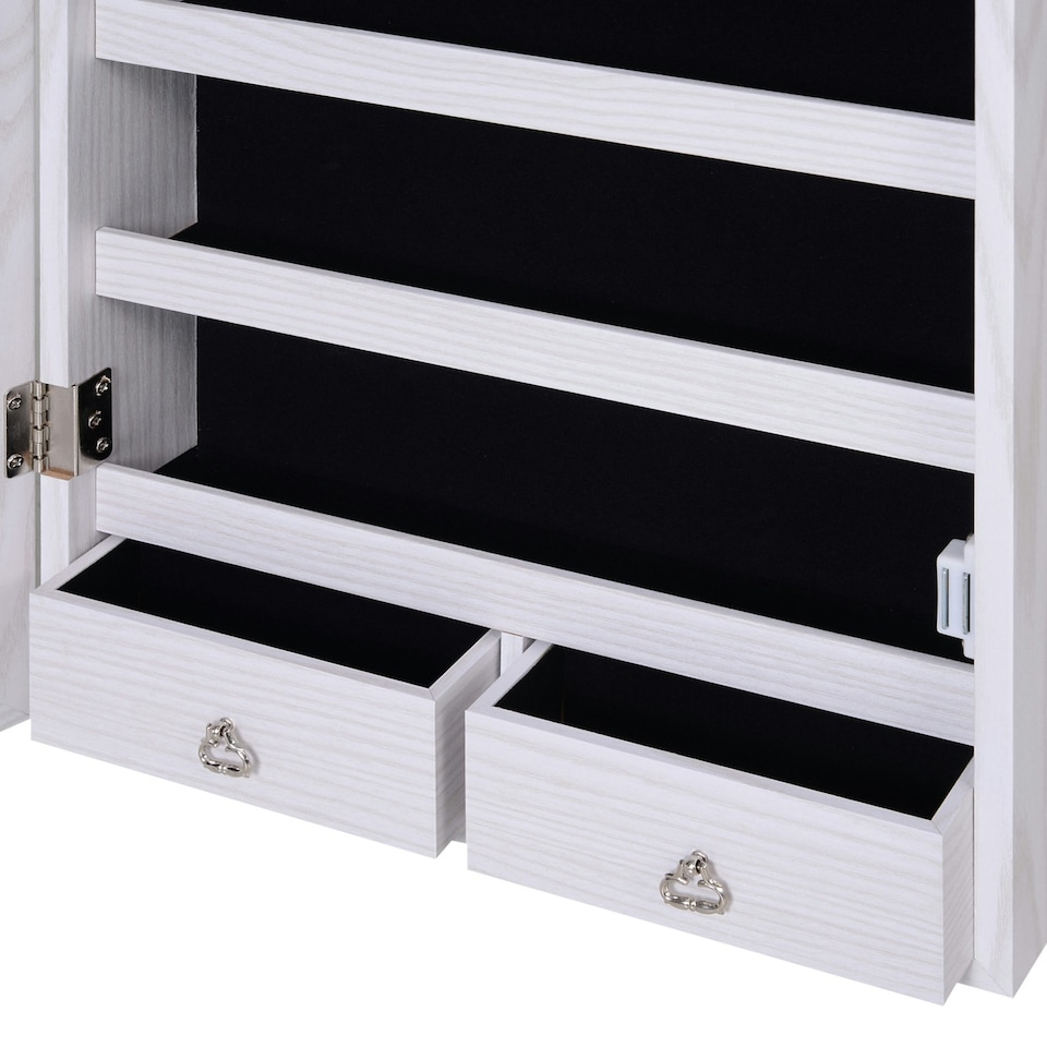 image 1 of HOMCOM Hanging Mirrored Jewel Storage Cabinet with Lock LED White