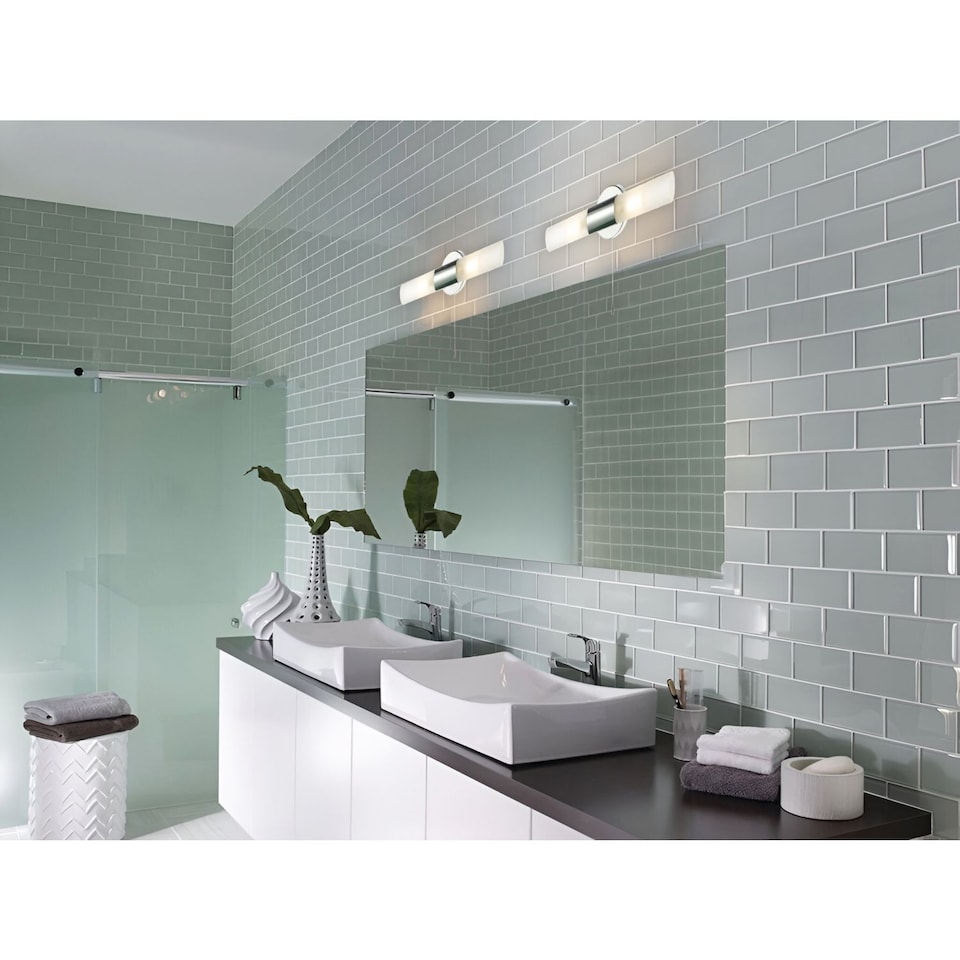 image 1 of Modern Chrome IP44 Rated Bathroom Wall Light Fitting with Tubular Glass Shades | Chrome