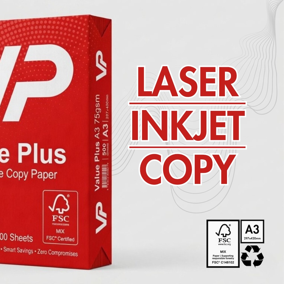 image 1 of A3 Multipurpose Copy Paper 75gsm – 500 Sheets (1 Ream) for Printing & Copier Use, for A3 Printer Paper for Home & Office, High Quaity Printing Paper, Compatible with Laser, Copy, Inkjet.