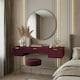 image 2 of OHS Ribbed Dressing Table Vanity Makeup Desk with 3 Drawers | Red | Dark Berry