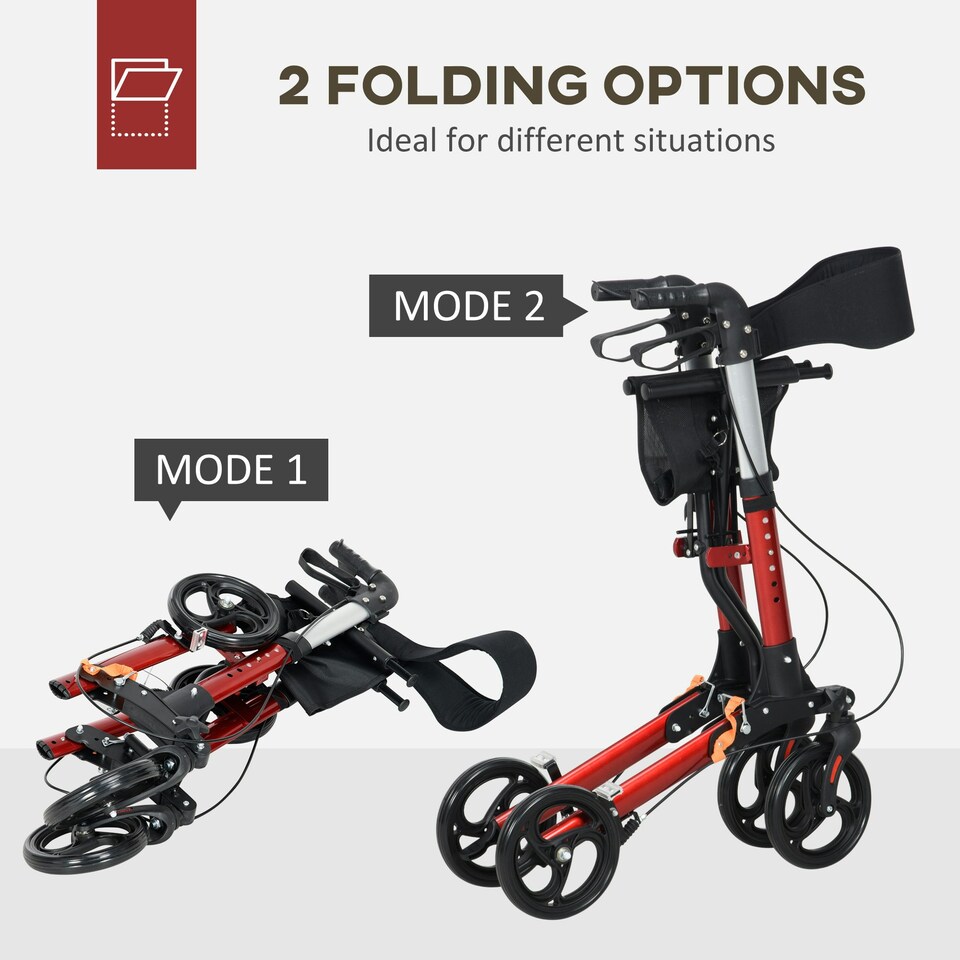 image 1 of HOMCOM Folding Rollator Walker w/ Seat Storage Bag Adjustable Handle for Seniors