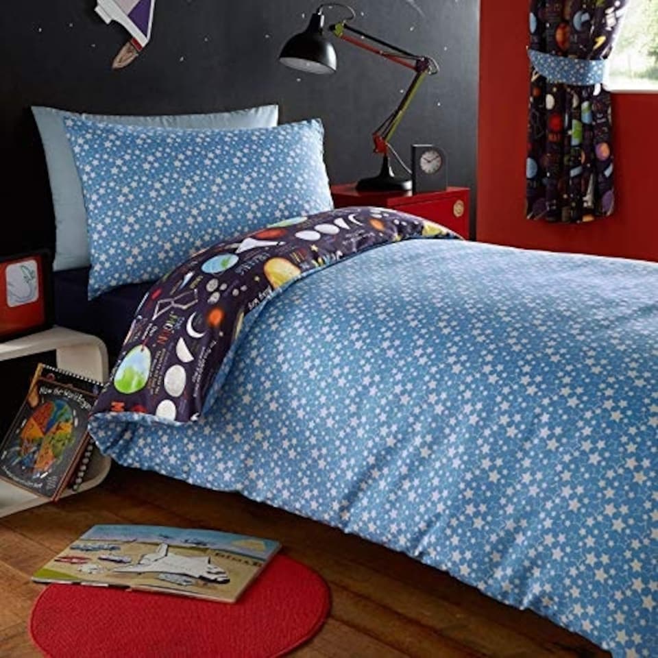 image 1 of Portfolio Home Planets Bed Duvet Cover and Pillowcase Bed Set Bedding Dark Multi | Single