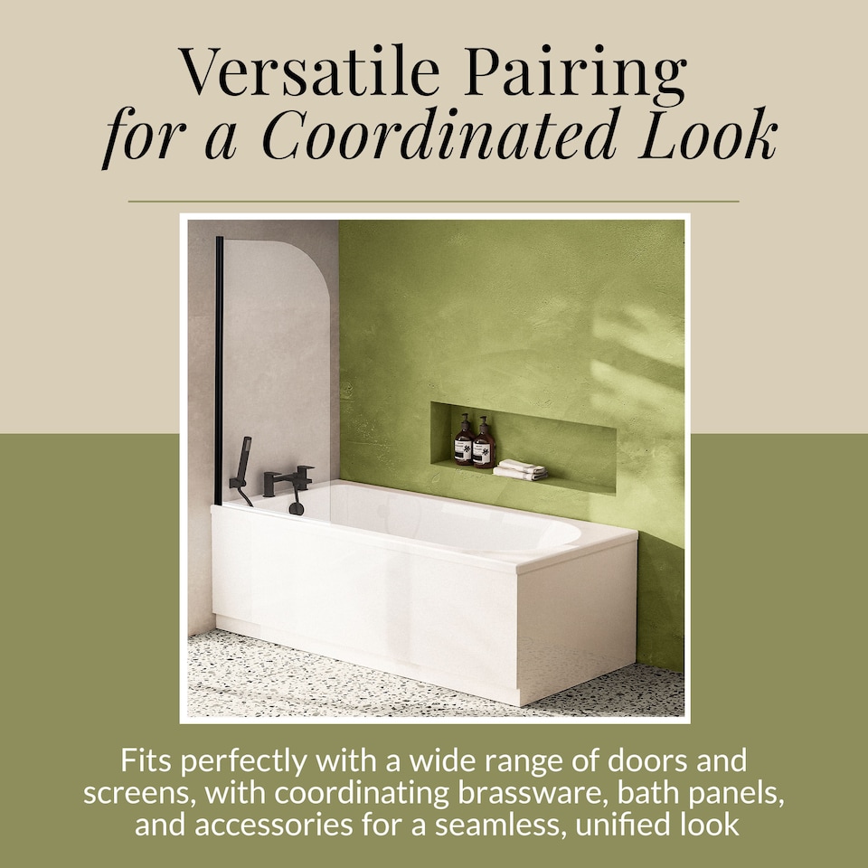 image 1 of Round Single Ended Straight Shower Bath & Leg Set, 1700x750mm - White | White | European White | 1