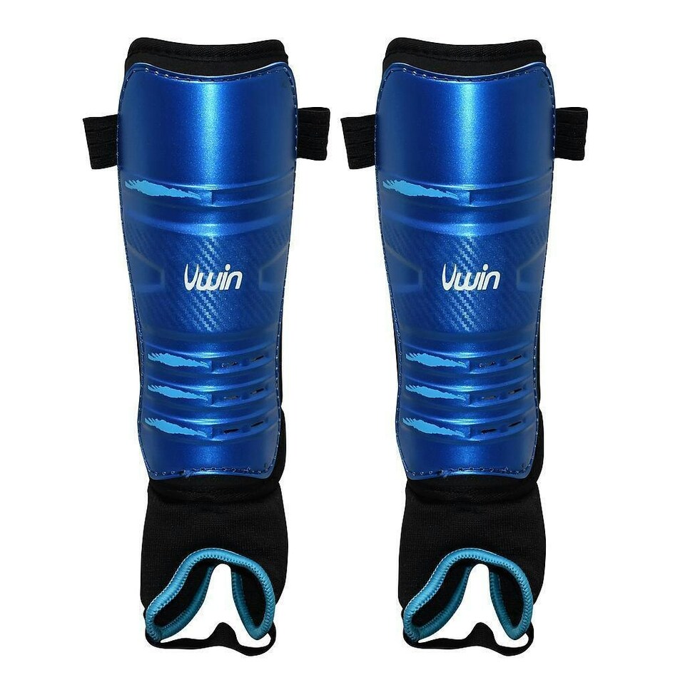 Uwin Childrens/Kids Hockey Shin Guards - Royal Blue/Black/Aqua Blue - S