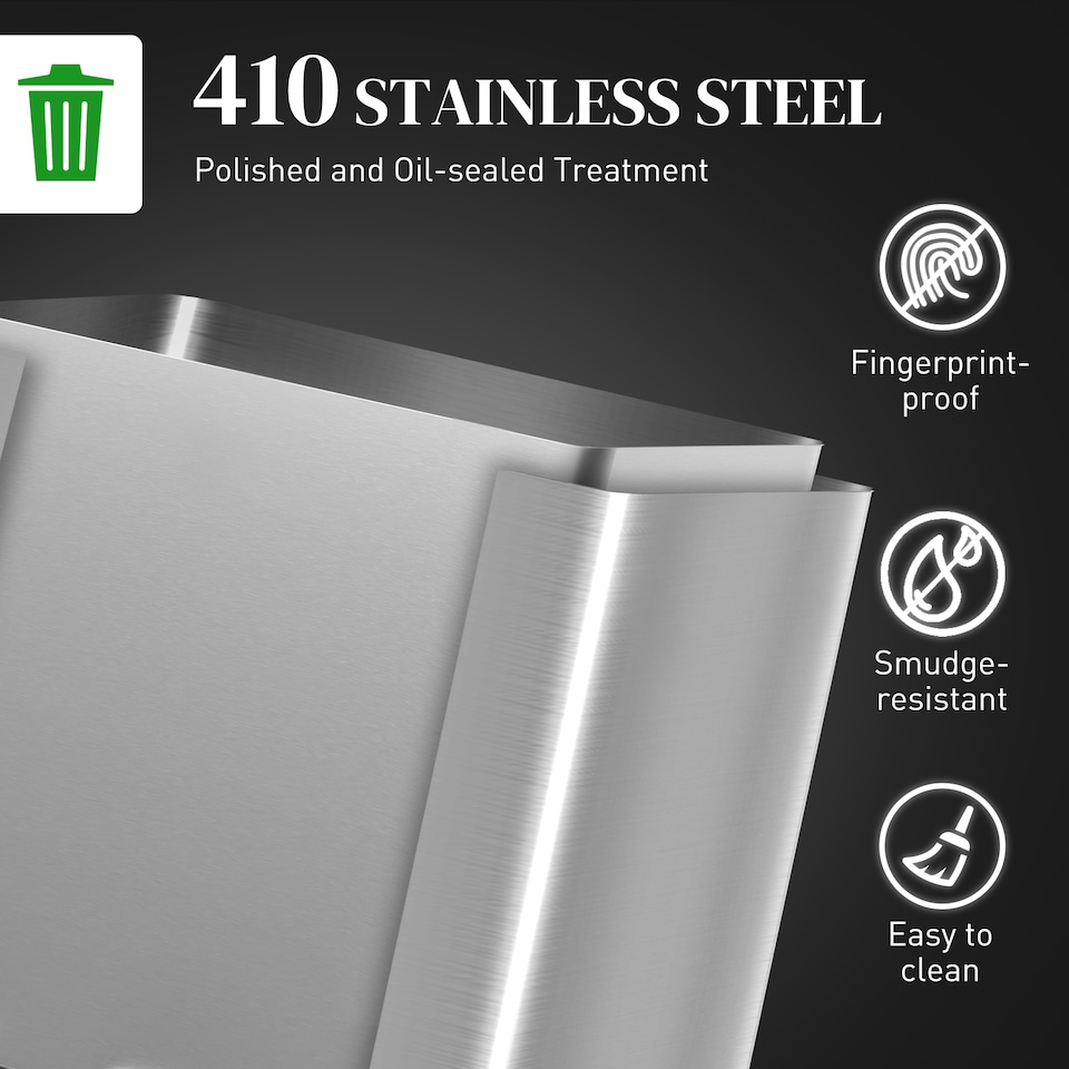 image 1 of HOMCOM Dual Kitchen Bin, Double Bin for Recycling and Waste, Stainless Steel Vertical Pedal Bin with Tilt Out Bin, Soft-Close Lid, Removable Inner Buckets and Handles, Silver | Silver | 1