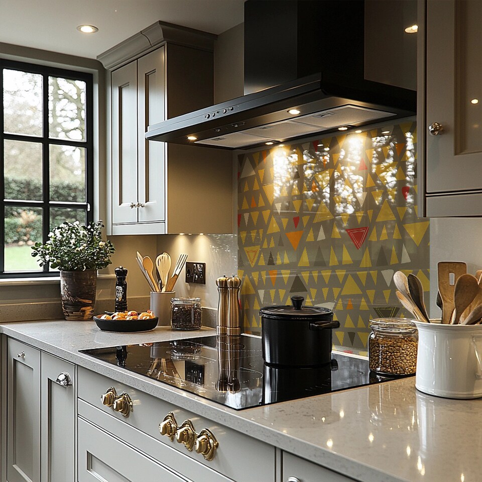 image 1 of Yellow Geometric Triangles Splash Back | White
