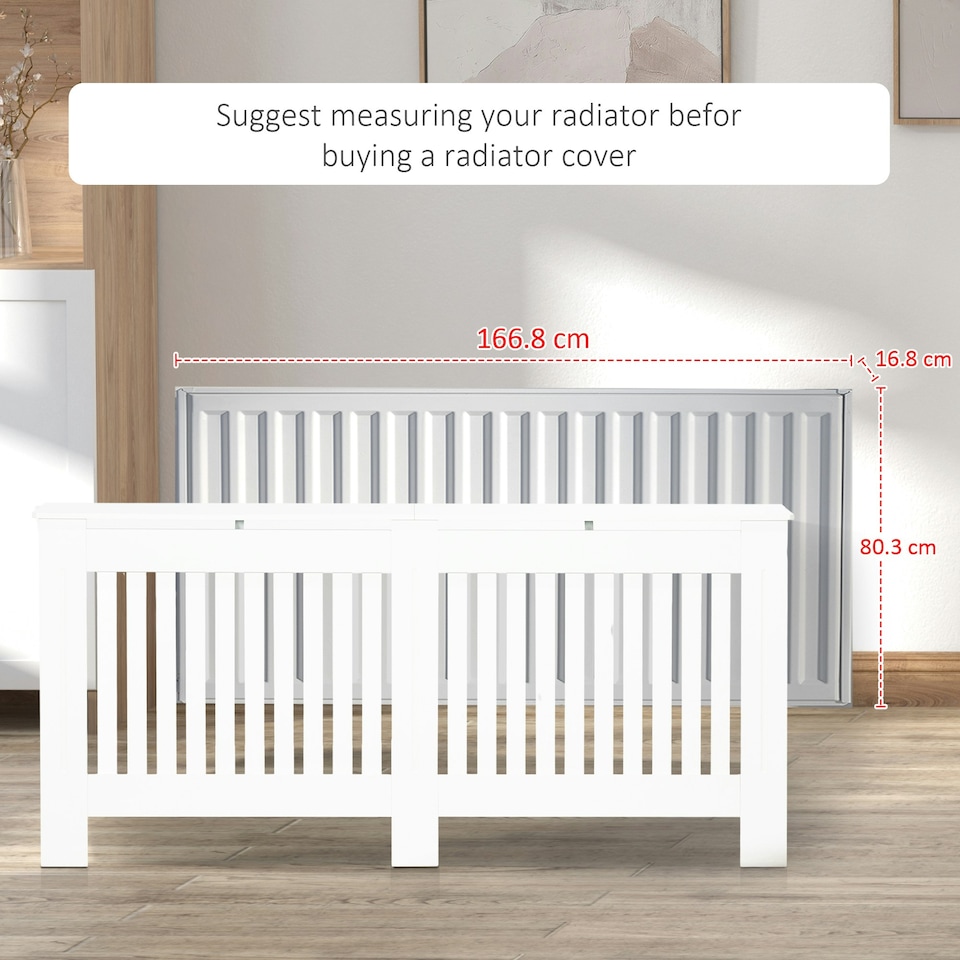 image 1 of HOMCOM Radiator Cover Painted Slatted MDF Cabinet Lined Grill 112x19x81cm