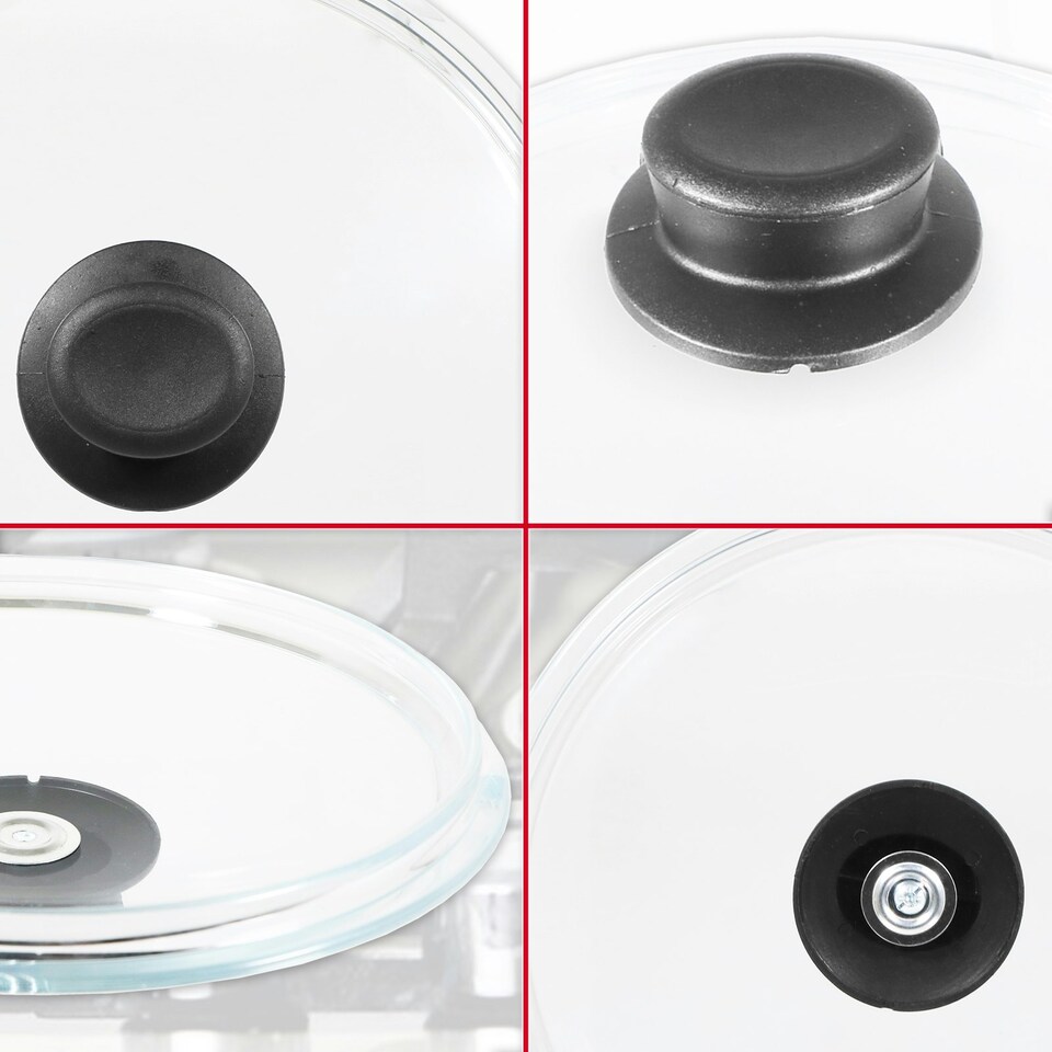 image 1 of SPARES2GO Glass Cookware Lid + Curved Handle Tempered Pan Pot Dish Cover Replacement Kit (24cm)