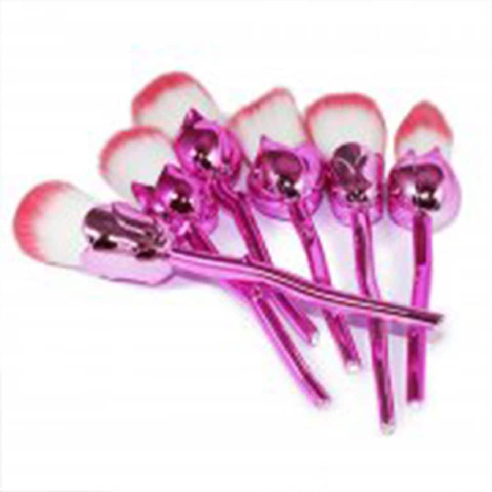 image 1 of Beauty and the Beast-Inspired Rose Makeup Brushes with Glossy Handles | Pink | 1