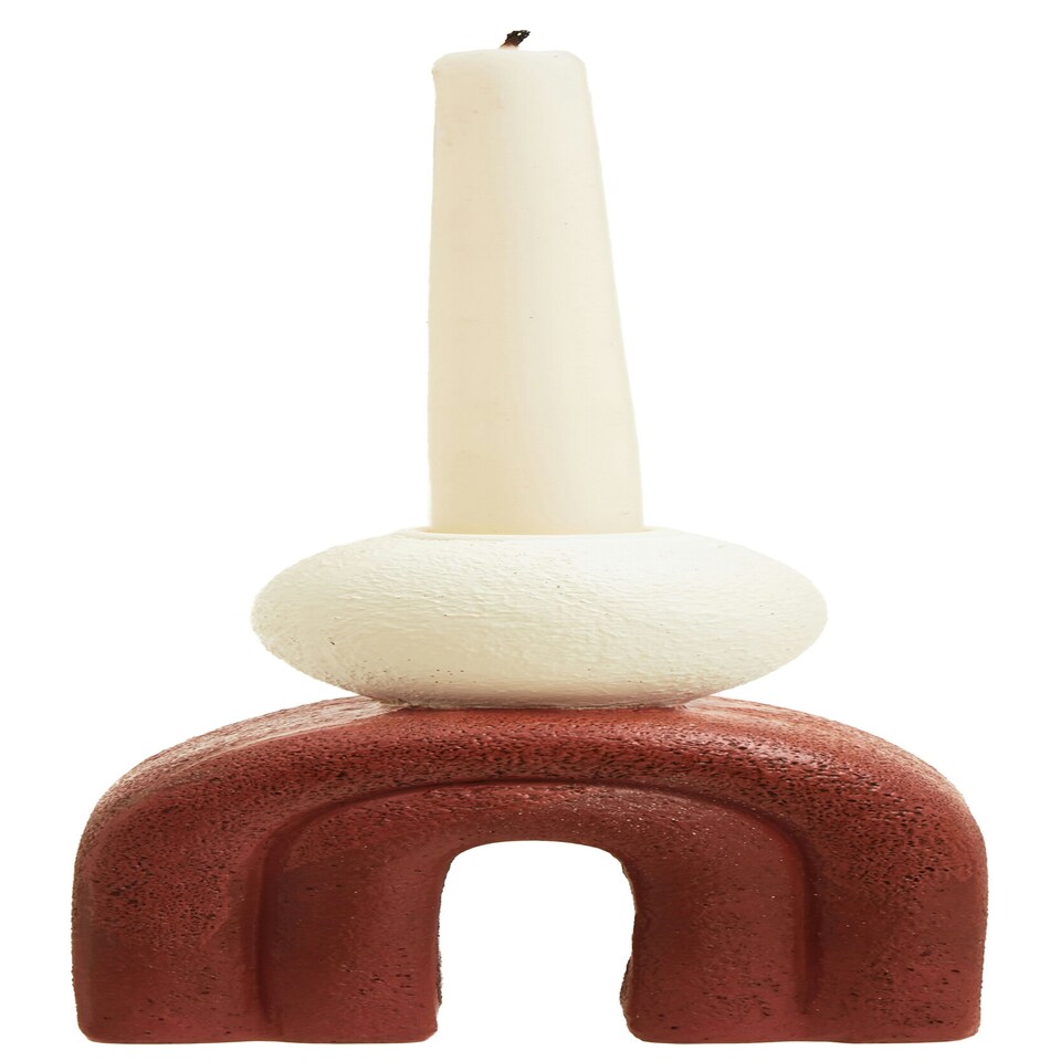 image 1 of Interiors by Premier Modern White Candle Holder with Red Base, Antique Candle Holder For Living Room, Large Candle Holder For Home Red
