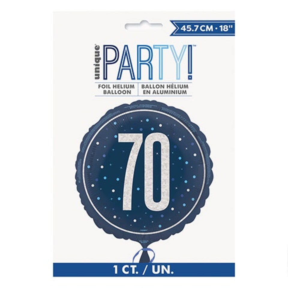 image 1 of Navy Blue Glitz Age 70 Holographic Round Foil Helium Balloon 46cm / 18 in