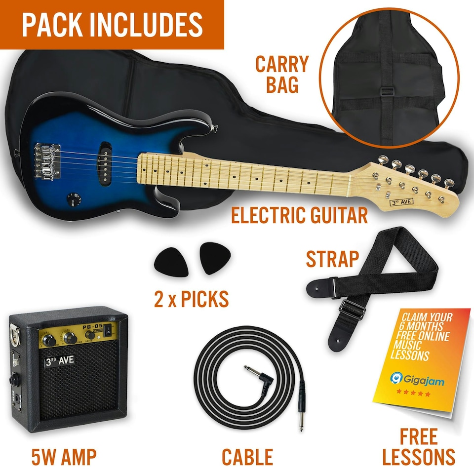 image 1 of 3rd Avenue Junior Electric Guitar Pack with Mini Amp Blue