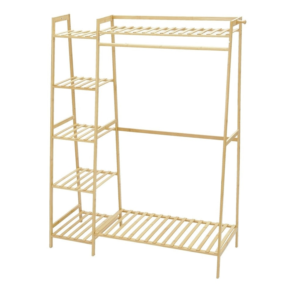 image 1 of Living and Home Bamboo Bedroom Clothes Rack - Natural - 130cm