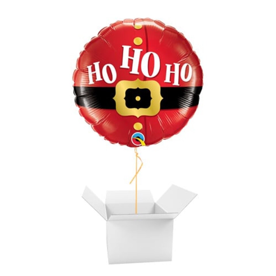image 1 of Ho Ho Ho Santa's Belt Christmas Round Foil Helium Balloon - Inflated Balloon in a Box