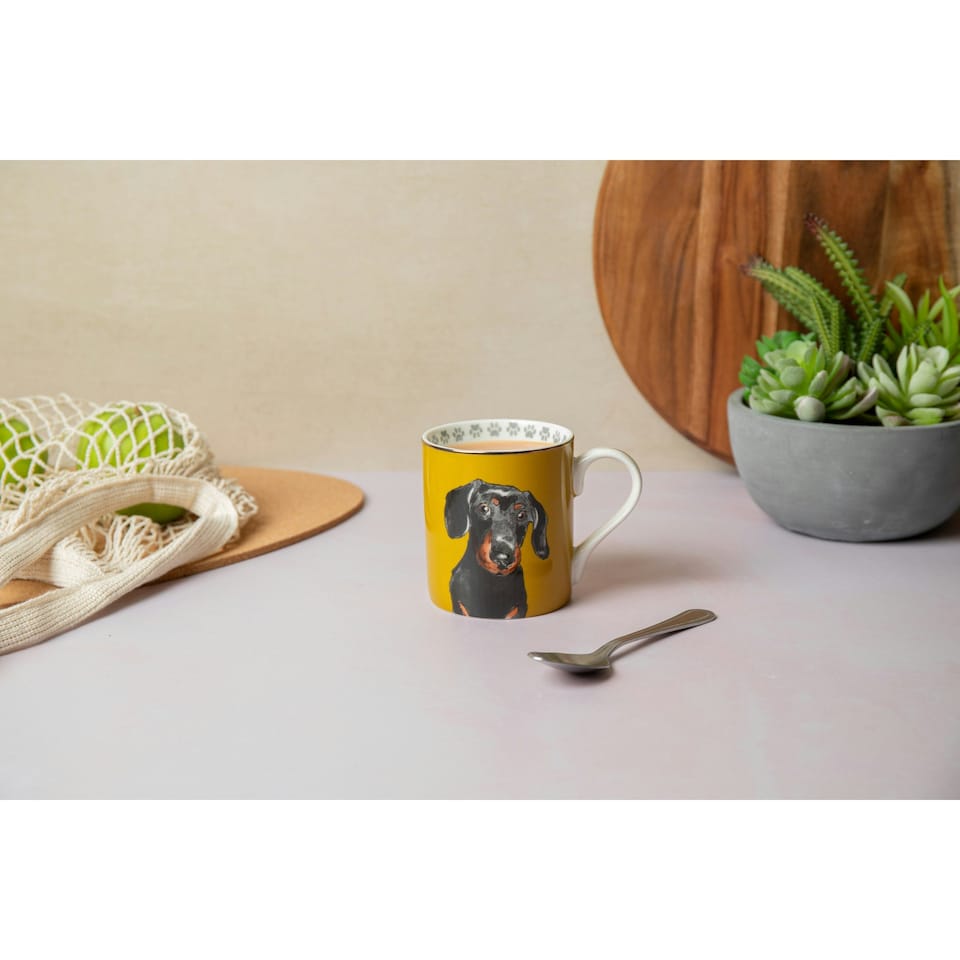 image 1 of Mikasa Dachshund Straight-Sided Porcelain Mug, 280ml | Yellow