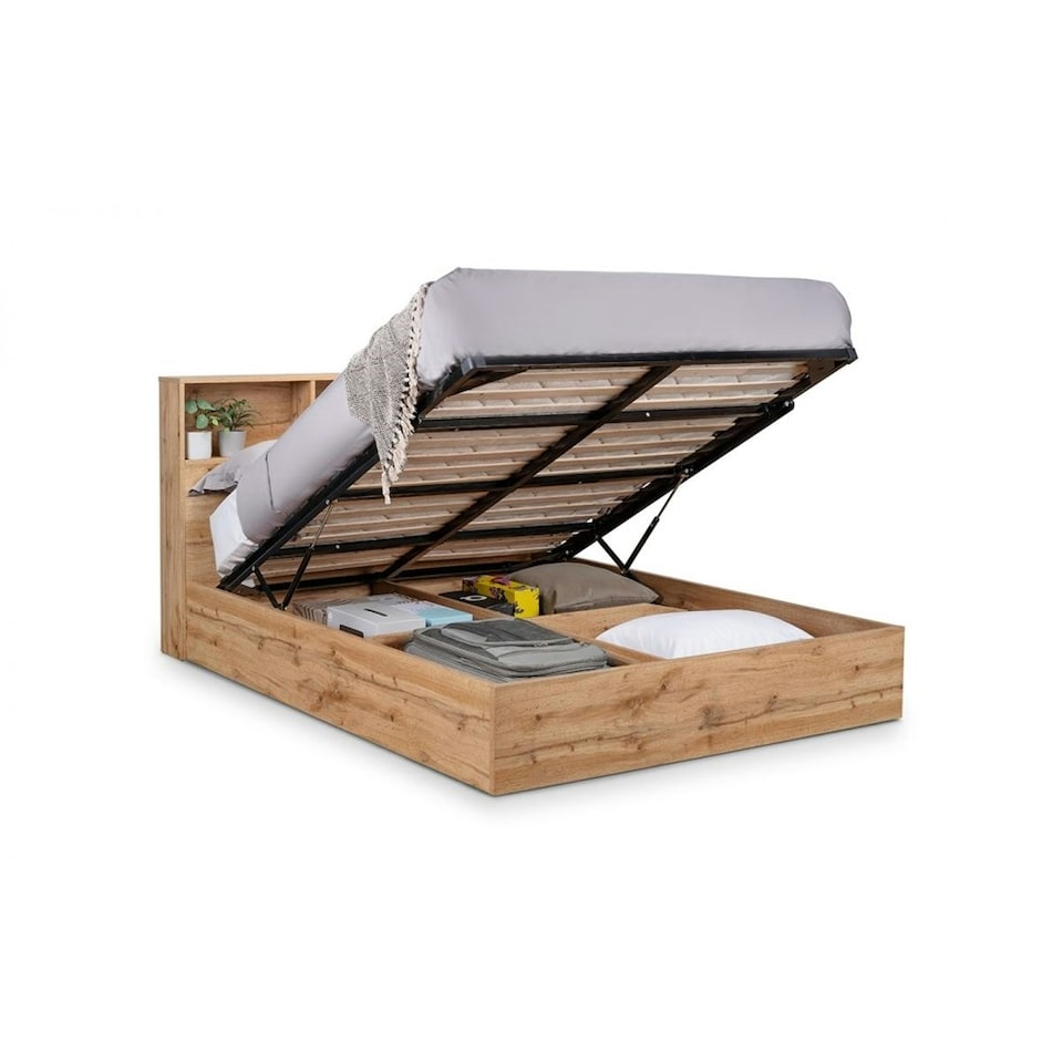 image 1 of Natural Oak Ottoman Storage Bed - Single 3ft (90cm)
