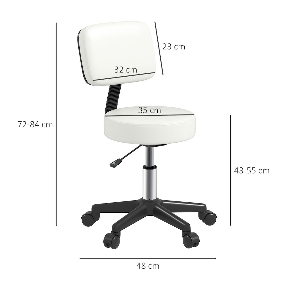 image 1 of HOMCOM Adjustable Swivel Salon Chair Padded Seat Back 5 Wheels White