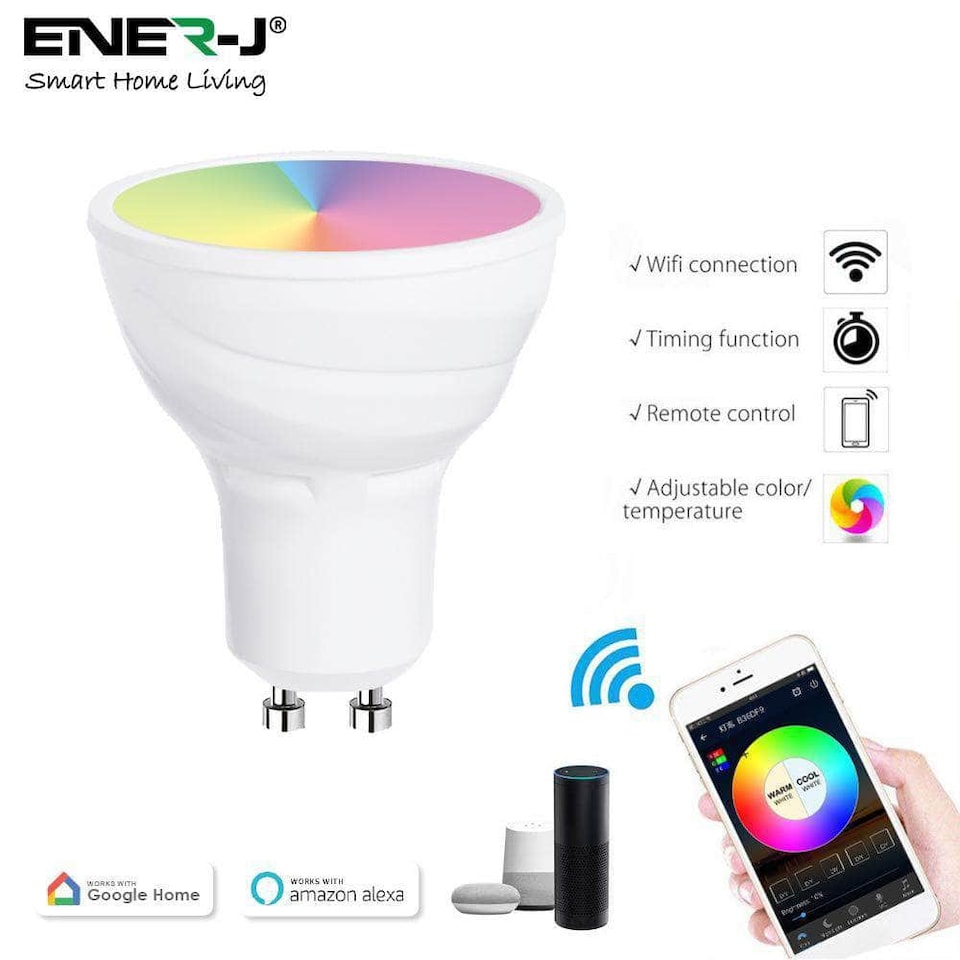 image 1 of 5W Smart WiFi GU10 LED Lamp Light Bulbs 5W, RGB W WW, Dimmable Colour Changing Mood Light bulb