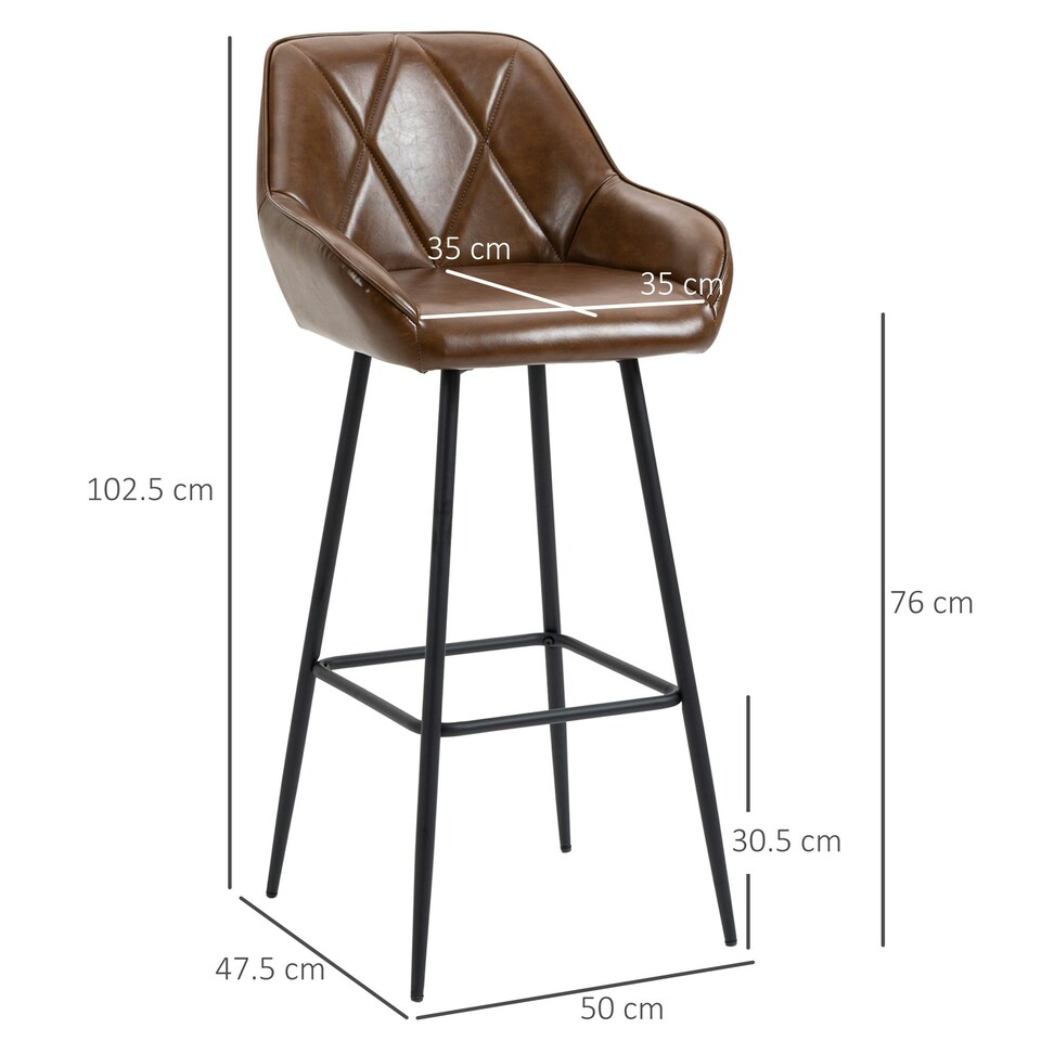 image 1 of HOMCOM Bar Stools Set of 2 Retro Bar Chairs with Backs Footrests Brown