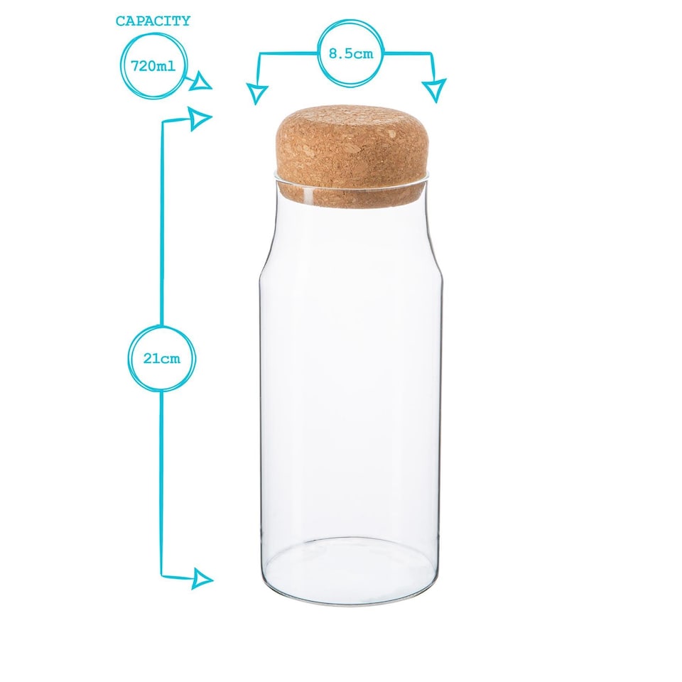 image 1 of Argon Tableware Glass Storage Bottles with Cork Lids - 720ml - Pack of 3