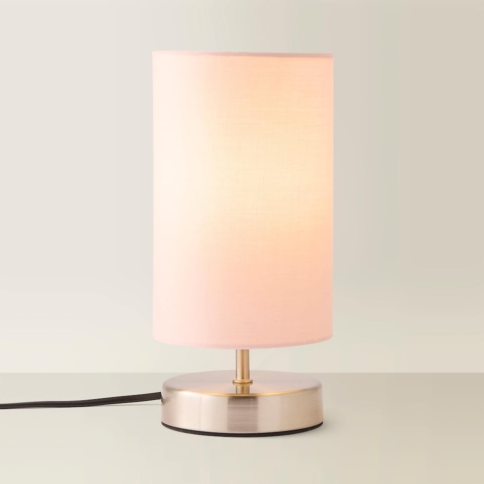 image 1 of ValueLights Satin Touch Dimmer Bedside Table Lamp With Pink Cylinder Light Shade