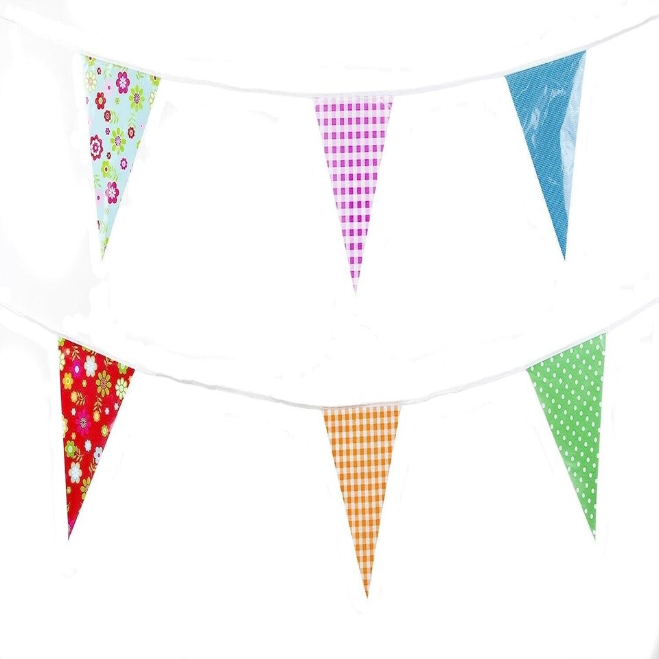 image 1 of Multi Coloured and Design Shabby Chic Vintage Print Party Bunting 10m with 20 Pennants