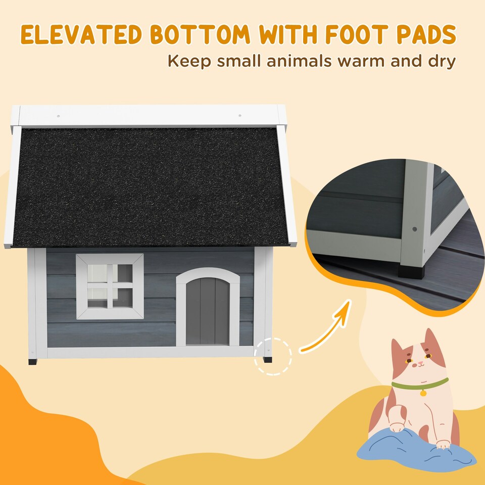 image 1 of PawHut Outdoor Feral Cat House with Openable Asphalt Roof - Grey