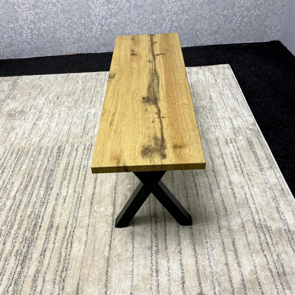 image 1 of Wooden Brown Bench With Metal Legs for Dining, Work, or Study Brown