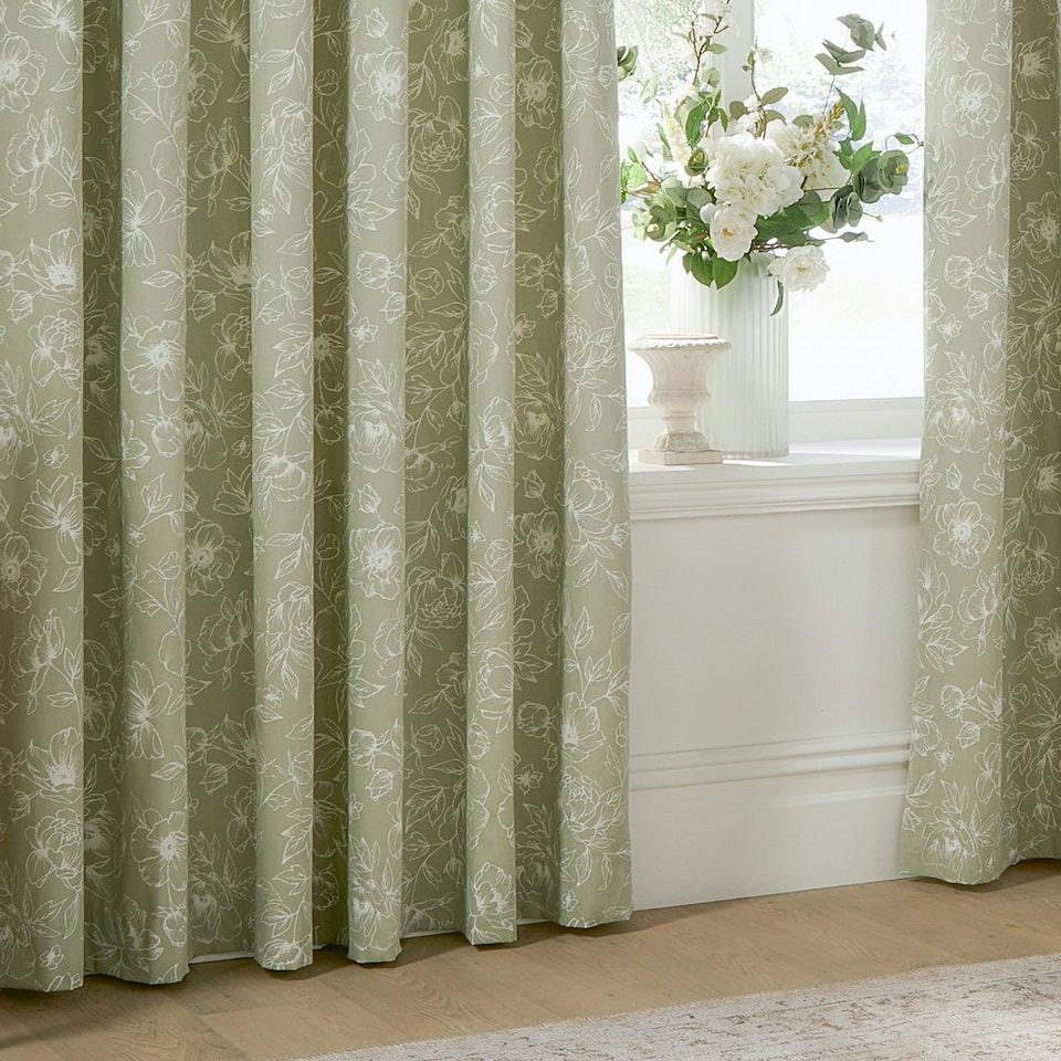 image 1 of Wylder Bella Floral Sage Eyelet Curtains 229 x 183cm Green | Sage Green