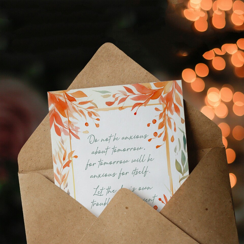 image 1 of Matthew 6:34 Live in the Moment Orange Flowers Bible Christian Birthday Card