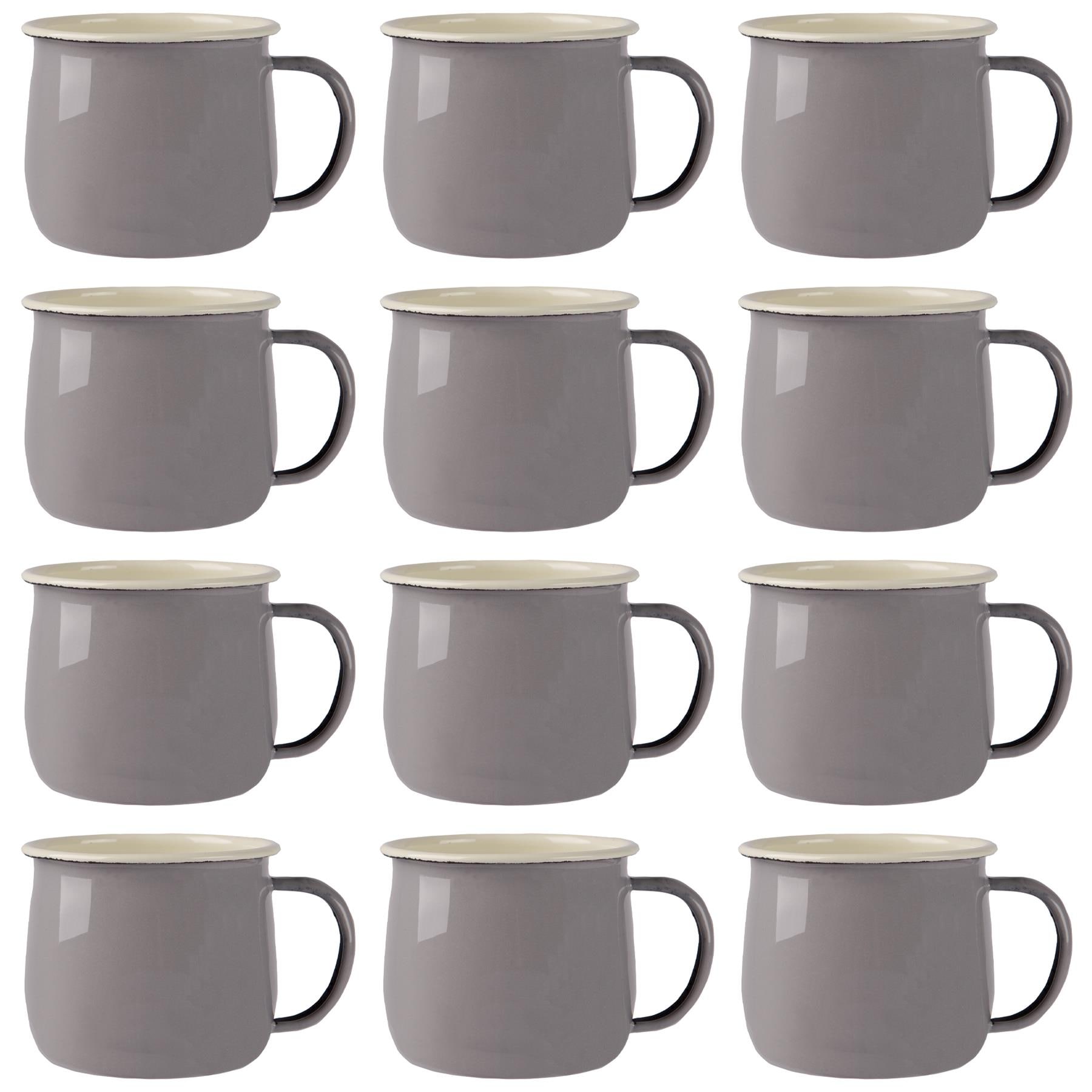 Argon Tableware Coloured Enamel Belly Mugs - 375ml - Grey/Cream - Pack of 12