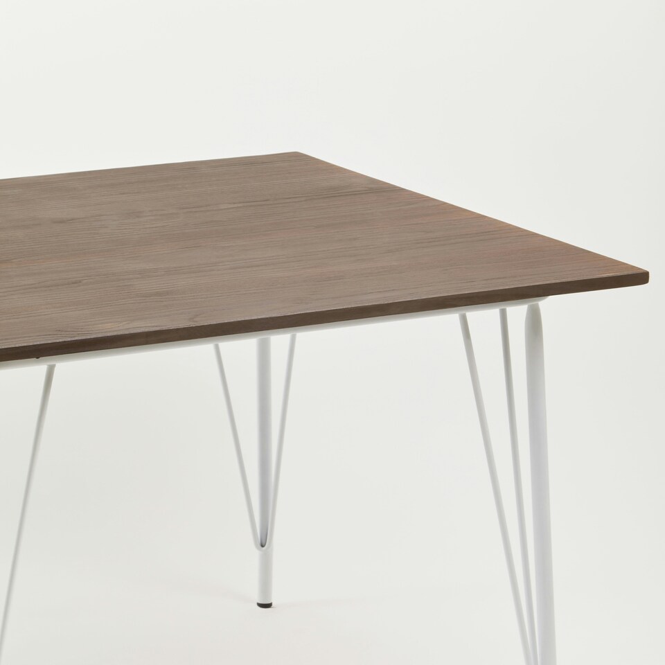 image 1 of Interiors by Premier White Metal and Elm Wood Table, Large Square Table, Outdoor Dining Table for Lawn, Patio