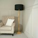 image 3 of ValueLights Victoria Light Wood Traditional Stem Floor Lamp with Black Fabric Drum Shade and LED Bulb