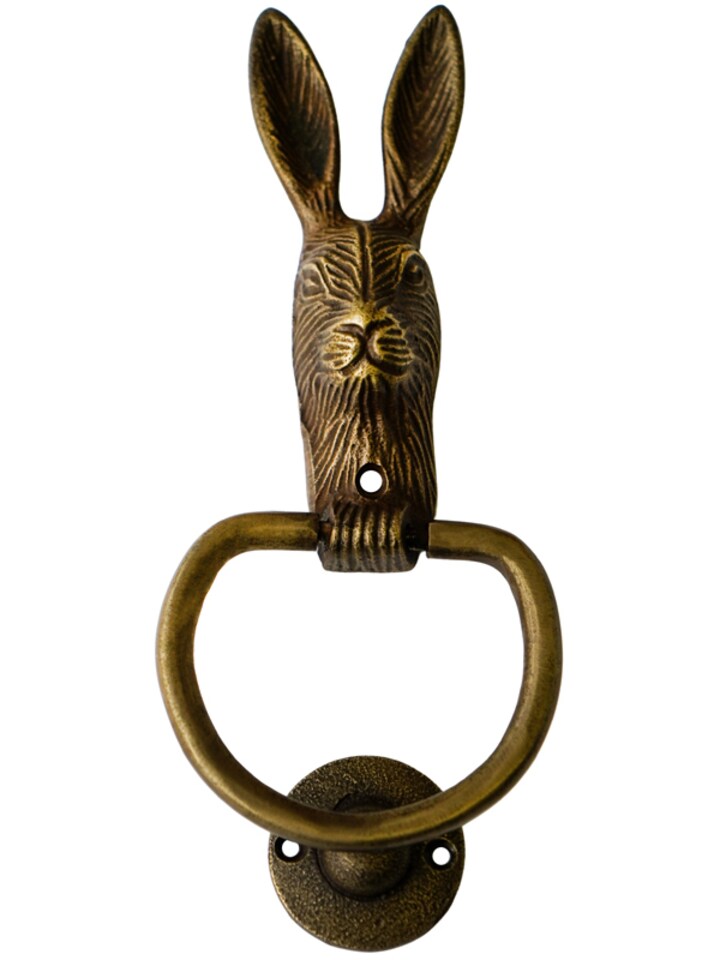 image 1 of Cast Iron Hare Door Knocker - Iron - L4 x W10.5 x H23.5 cm - Antique Brass