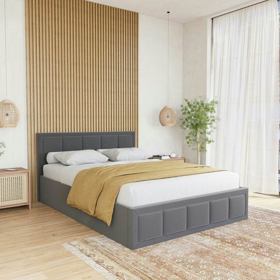 image 1 of Vida Designs Vanita 4ft6 Double Ottoman Bed Storage Fabric Upholstered, Dark Grey, 135 x 190cm