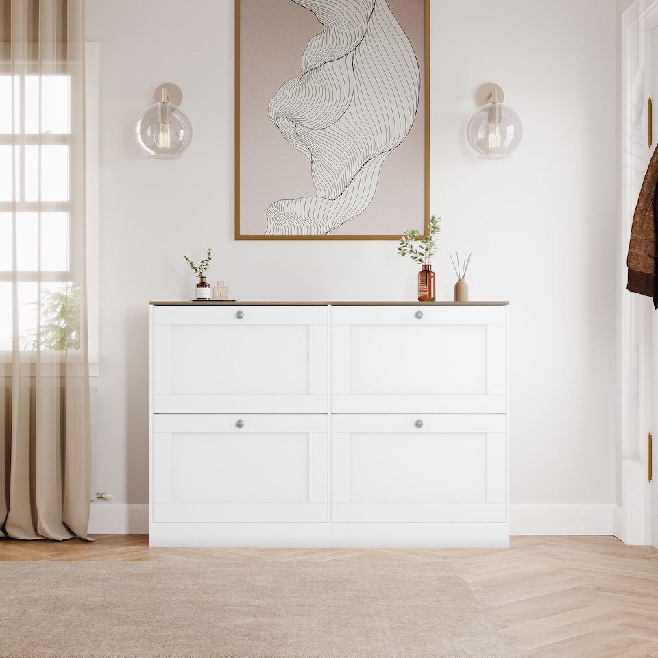 image 1 of Vida Designs 4 Drawer Shoe Cabinet Hallway Home Entrance Storage Unit - White & Oak